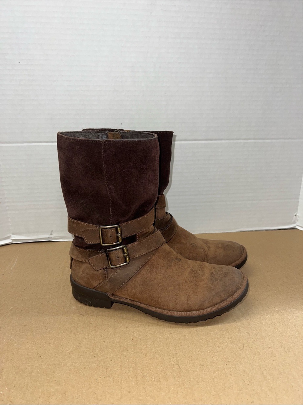 UGG Lorna Brown Two-Tone Suede Mid-Calf Ankle Boots